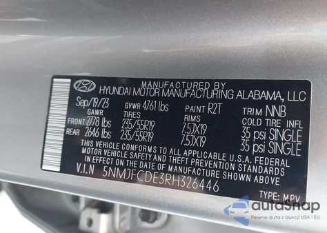 2024 Hyundai Tucson Sel z USA, uszkodzony, nr VIN 5NMJFCDE3RH326446